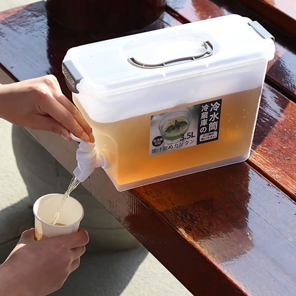 Drikkevare dispenser med hane 3,5L Vandbeholder, til køleskab, Juice Ref...