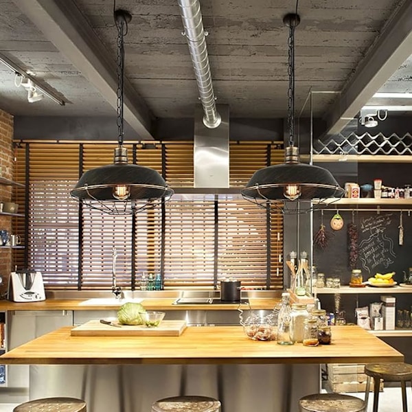 Industriell Hänglampa, Retro Hänglampa i Metall, Lampskärm,
