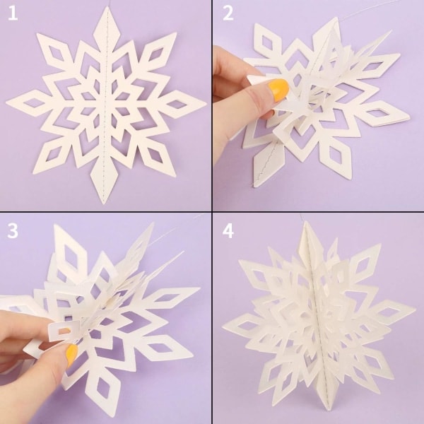 12 st 3D Snöflingor Hängande Dekorationer med Snöre för Jul Vintersemester Nyårsfest Hemtillbehör