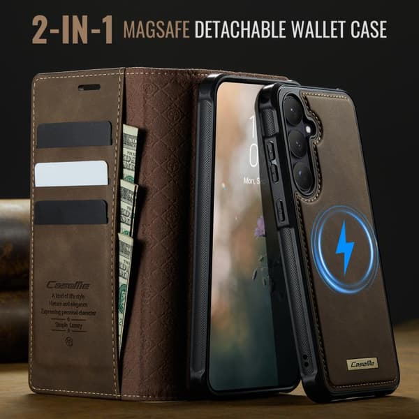 Samsung Galaxy S26 5G Deksel Futteral - CaseMe C49 Magnetisk RFID-blokkerende Avtakbart Skinnfutteral-FA- Kaffe