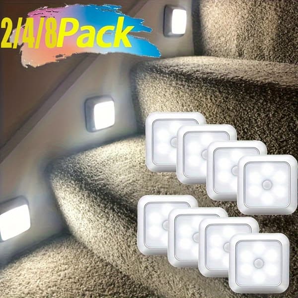 LED Bevægelsessensorlamper Batteridrevne Udendørs Indendørs Væglampe til Trappe Skab Gang Warm Light 4pcs