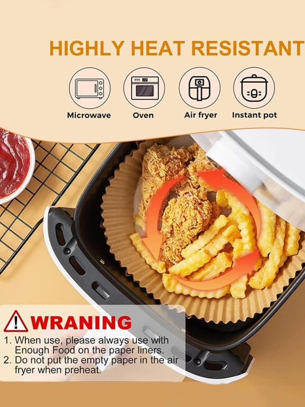 100-pakning 16 cm bakepapir til airfryer, engangs