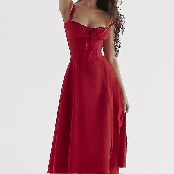 Blomstret Bustier-Sommerkjole med Snøring i Midjen og Blondedetaljer for Kvinner Rød Red S