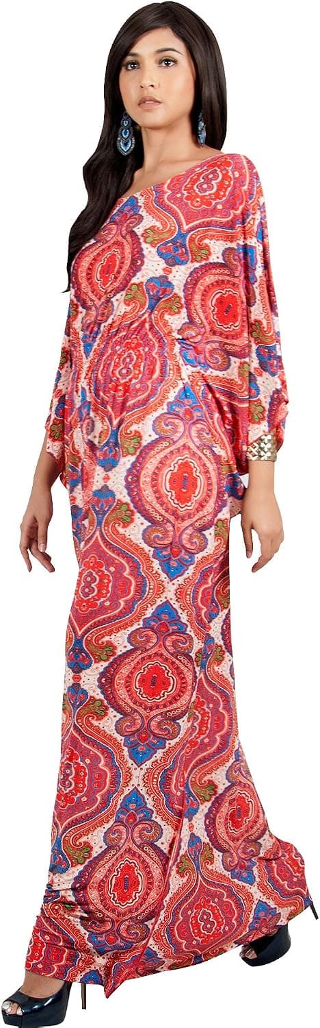 Dam Lång Kaftan Boho Tryck Jersey Flödande Casual Abaya_yu XL