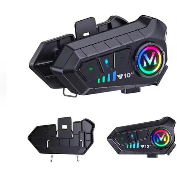 2 Pcs Universal Motorcycle Headset for 2 Riders with Bluetooth 5.3 Headphones and 2-in-1 Microphone for All Helmets