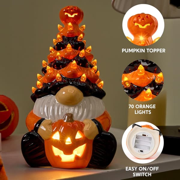Keramisk Græskar Nisse Træ Borddekoration med Indbyggede LED'er til Halloween Ceramic Tree