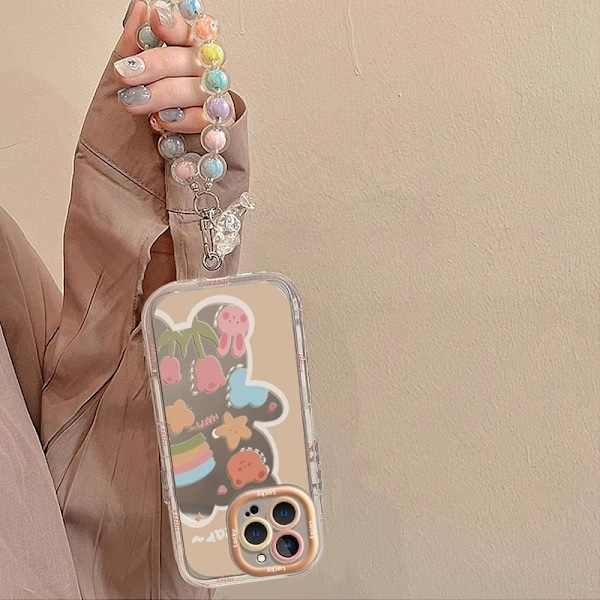 Sød tegneseriebjørn spejl telefoncover med sødt blomsterbjørnemønster Style 2 iPhone 15 Pro Max
