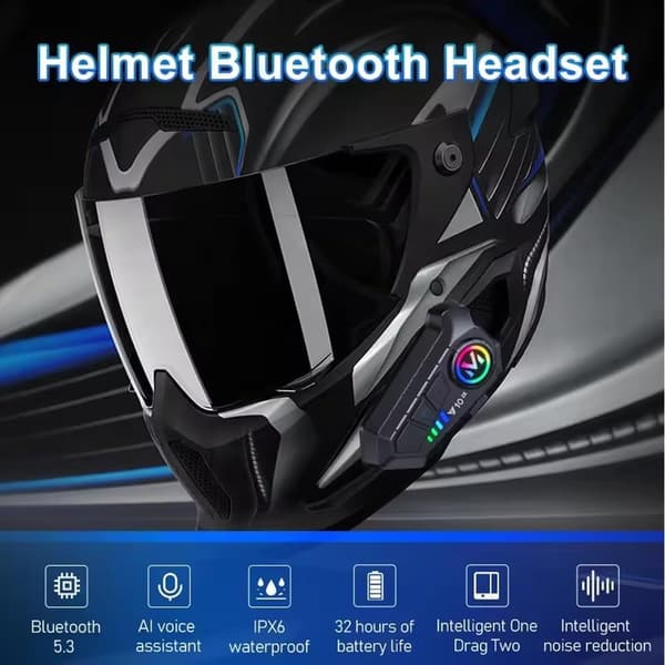 2pcs Universal Motorcycle Headset for 2 Riders with Range Bluetooth 5.3 Headphones and 2-in-1 Microphone for All Helmets