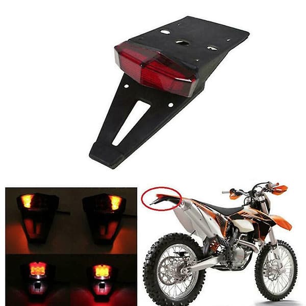 Universal LED-baglygte til offroad motorcykel med bremselys og blinklys, sort + rød