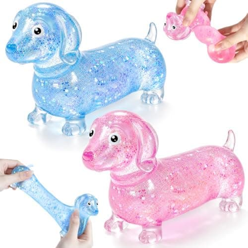 2-pak taks squishy, gravhund squishy glitter taks langsom stigning fidget til angstlindring stressbold til børn og voksne blød