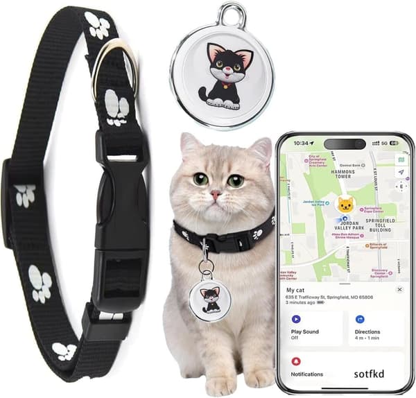 GPS Tracker til Hund & Kat, Vandtæt Kæledyrstracker uden Månedligt Gebyr, Kompatibel med Android & iOS Katt