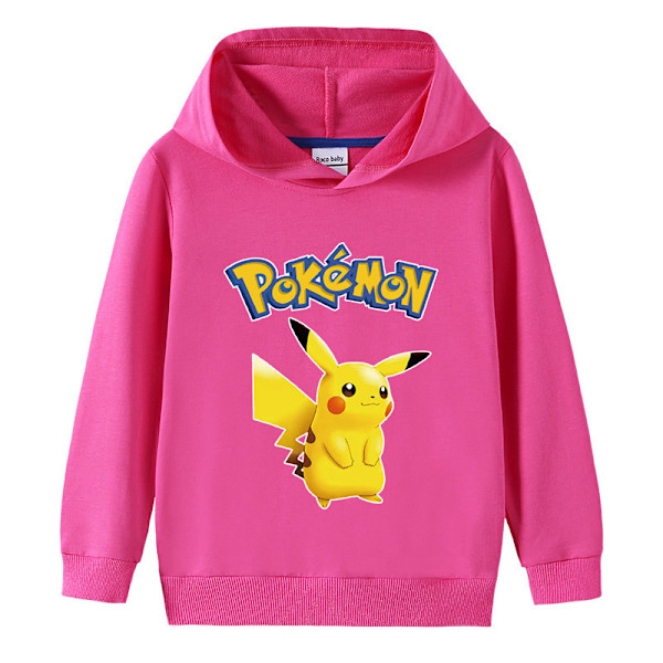 Tecknad Pikachu Långärmad Hoodie för Barn Tröja Rosa Rosa 110cm