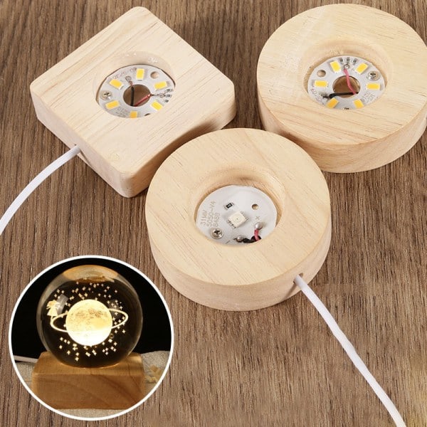 Træ LED Lys Display Base Krystalglas Resin Kunst Ornament Flerfarvet lys