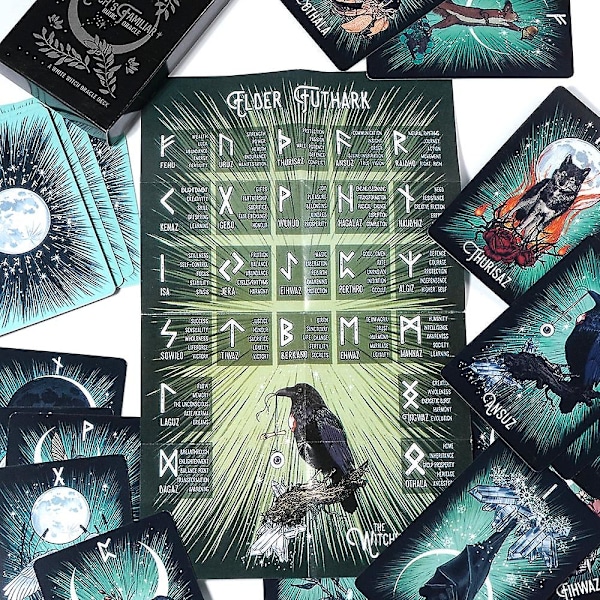 Noitaväen tuttu runollinen ennustuskorttipakka 24 korttia indie tarotkortti runot runokortit eläinennustuskortti eläintarotkortti viikinkirunat