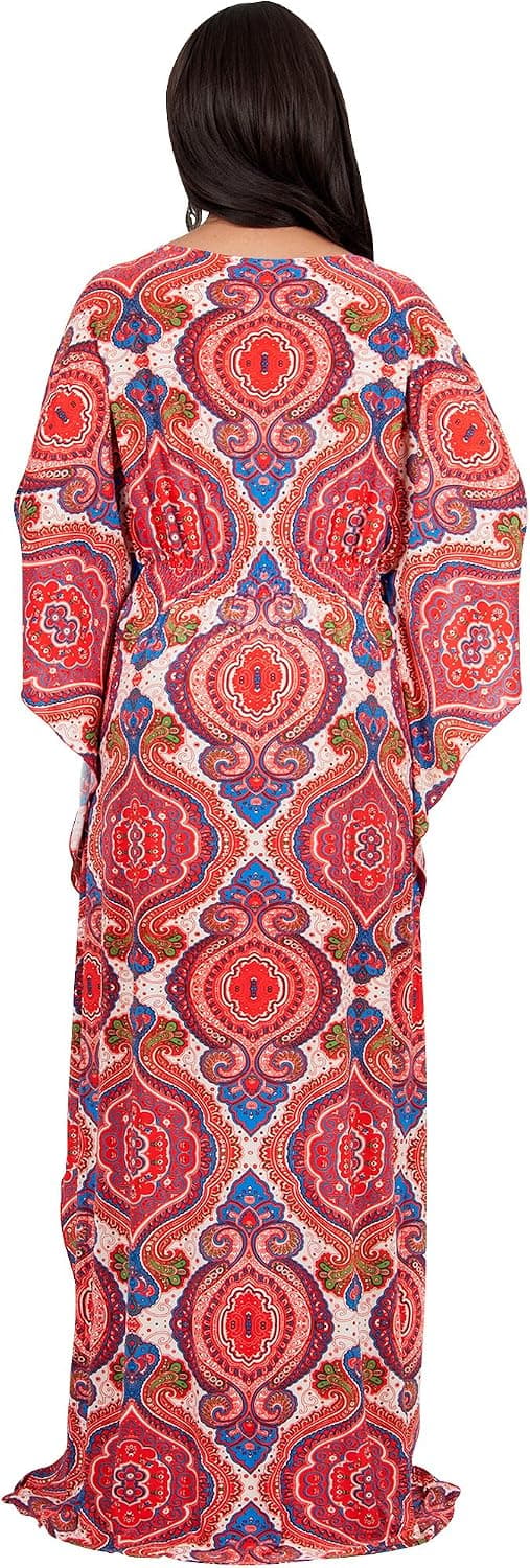 Dam Lång Kaftan Boho Tryck Jersey Flödande Casual Abaya_yu XL