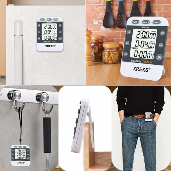Digital kjøkkentimer magnetisk stoppeklokke med klokke, magnet, 3-nivå volum, LCD-skjerm for matlaging, sport, studier, 2 AAA-batterier