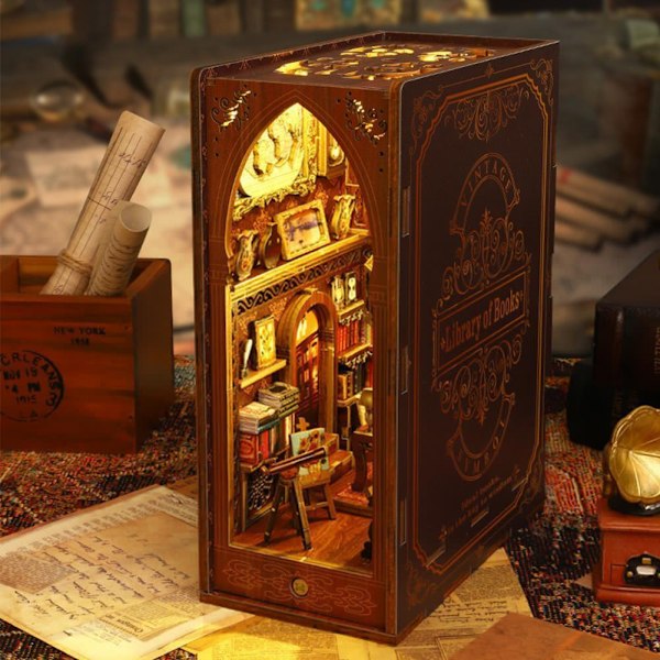 1. 3D DIY Miniatyr Dockhus Kit Samlet DIY Bog Nook Craft Dekoration Gave