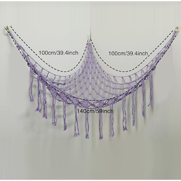Boho Opbevaringsnet til Udstoppede Dyr (Ekstra Stor) og Plyslegetøj Hængekøje [GPA] Purple 100*100*140