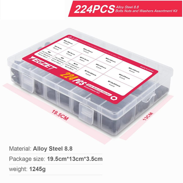 224 kpl M6 M8 M10 pulttien ja muttereiden valikoima