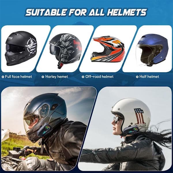 2 Pcs Universal Motorcycle Headset for 2 Riders with Bluetooth 5.3 Headphones and 2-in-1 Microphone for All Helmets