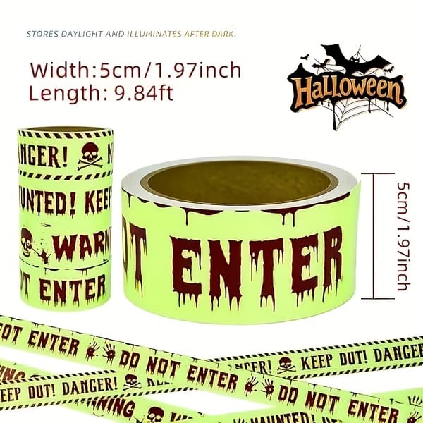 Självlysande Halloween-varningsband för dekoration inomhus och utomhus DANCERKEEP OUT 1pc