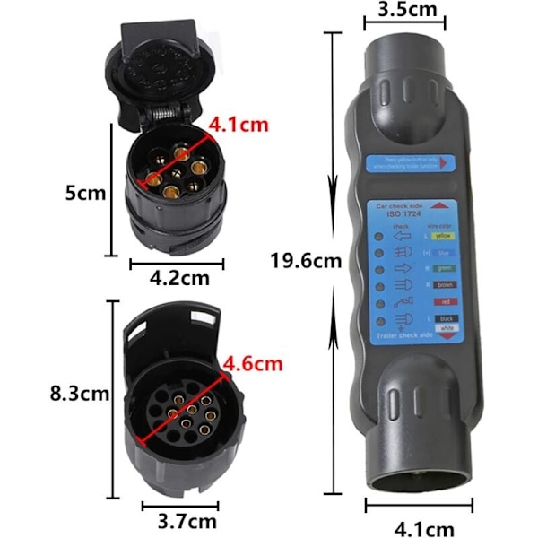 Trailer Stikkontakt Tester Lamper Kablage Kredsløb Diagnostisk Værktøj (7-polet Trailer Tester + 2 x 7 til 13 Konverter)