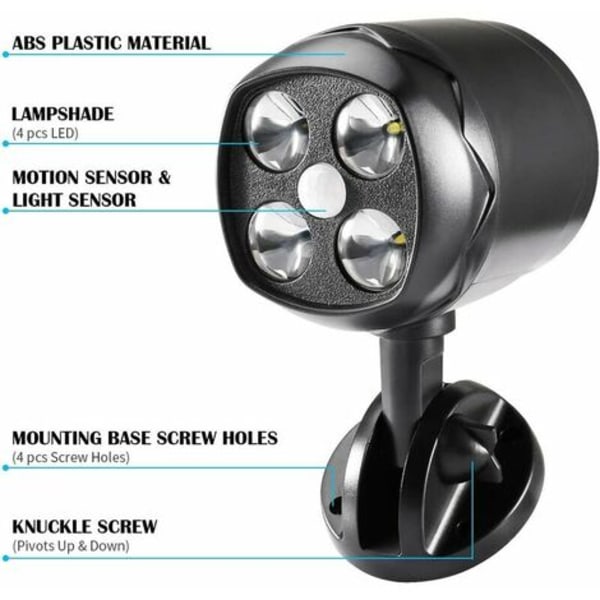 Utomhus Rörelsesensorlampa, IP65 Vattentät Batteridriven 600lm LED Spotlight, Rörelsesensor med Flexibelt Batteri för