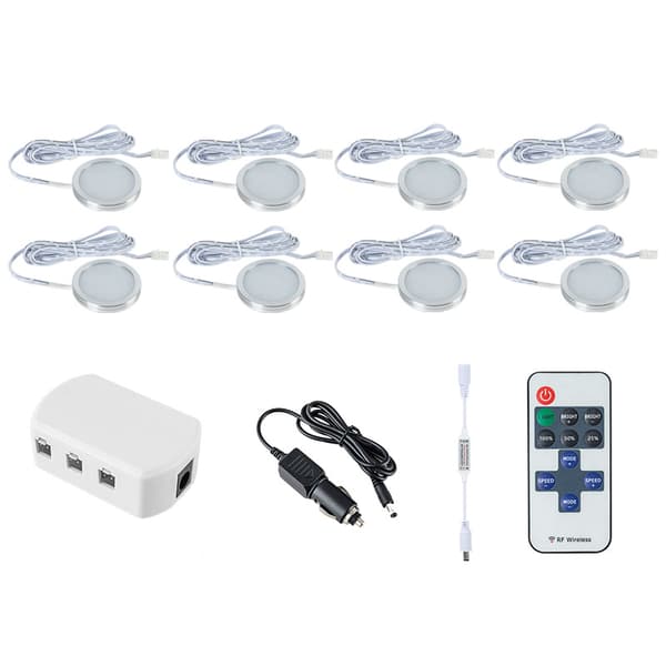 12V dimbar LED Puck Light Kit, slank underskapsbelysning for garderober og bokhyller 8 sticks