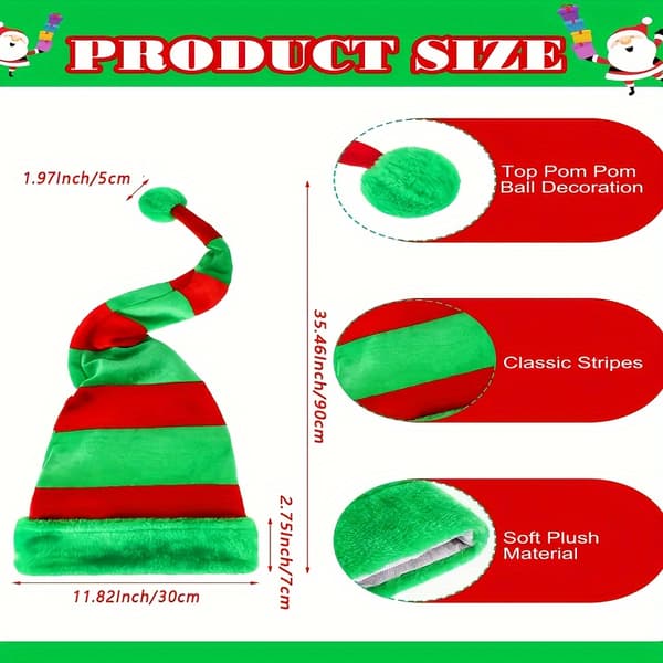 Tomteluvor med lång randig plyschdesign för julfester och festlig inredning 2pc set Red/Grn/Wht Hat