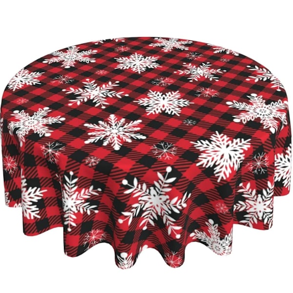 Julebordduk med nisse, snømann og snøflak - Dekorativ rød rund bordsduk for hjem, kjøkken, middag, piknik, fest - Stil 6 Style 6 178cm diameter