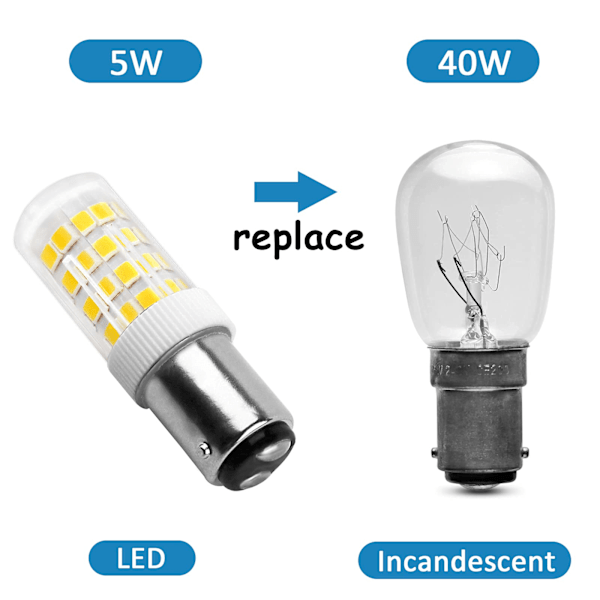 5W LED symaskine pære B15d, 220-240V, kold hvid 6000K, svarende til 40W glødepære, ikke-dimbar, B15 bajonet pære 2 stk.