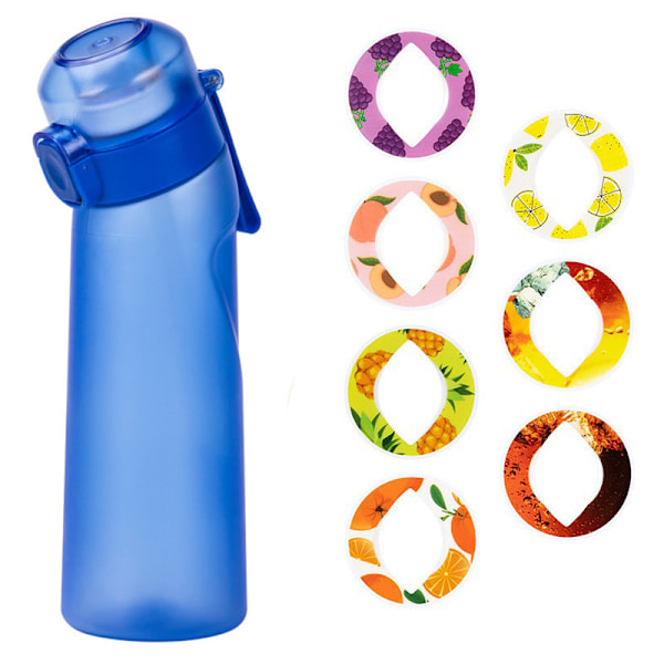 Smaksatt vattenflaska med 7 smakpoddar Air Water Up-flaska Frostat svart 650 ml Air Starter Up-set Vattenkopp för camping Sport Blue