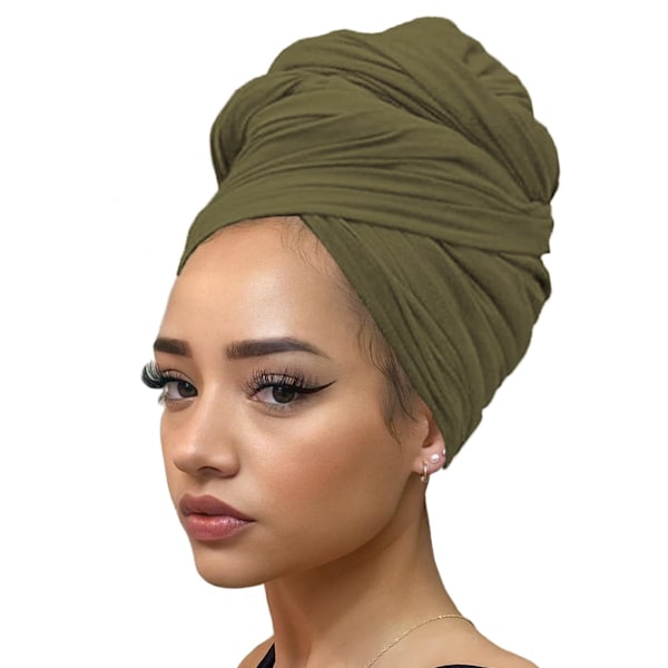 Stretch Jersey Turbaner Stickade Huvudband Urban Hårscarfs Scarf-army Green