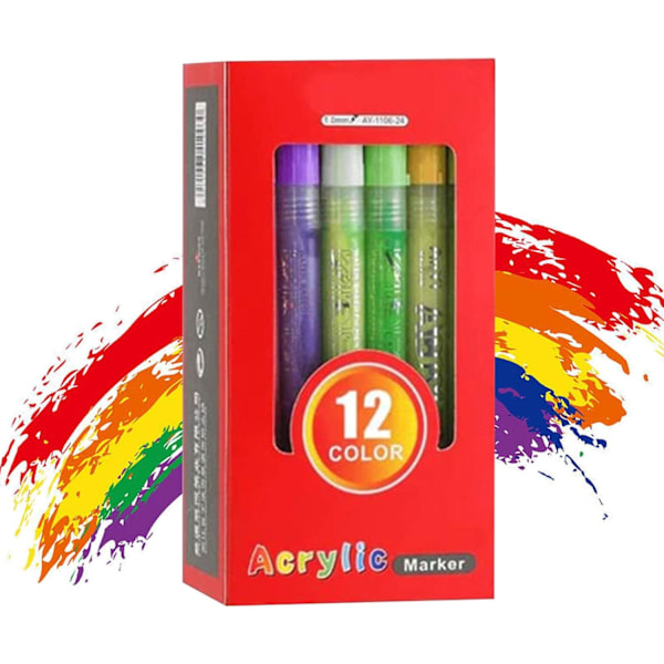Högpigmenterade akrylpennor, ritpennset med fiberspets, nya akrylpennor för stenmålning, keramik, glas, 12 st