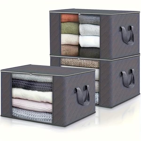3-pack vikbara förvaringslådor i tyg med fällbart lock och handtag, non-woven 3-pack 3-pack