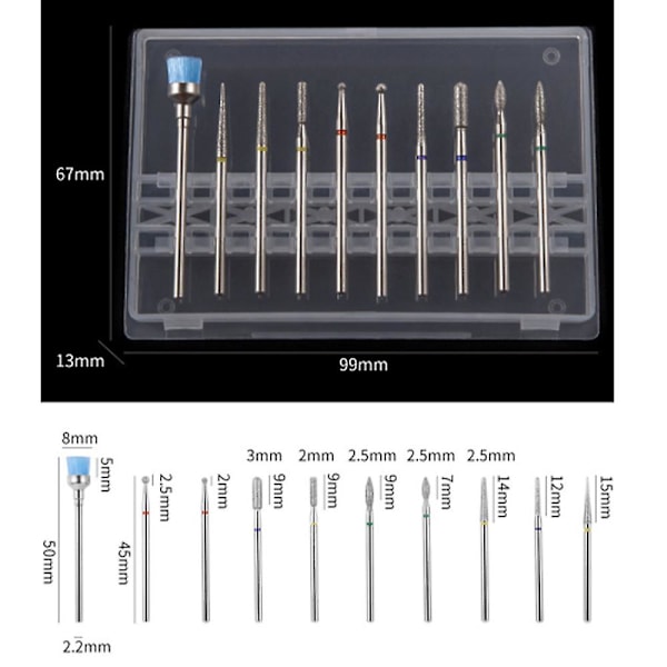 10 st/set volframstålslipkoppar för nagelborr, nagelborrsats för manikyr