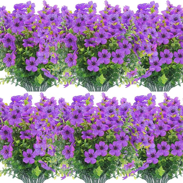 10 Artificial Flowers, Purple Artificial Flowers, UV Resistant Plants