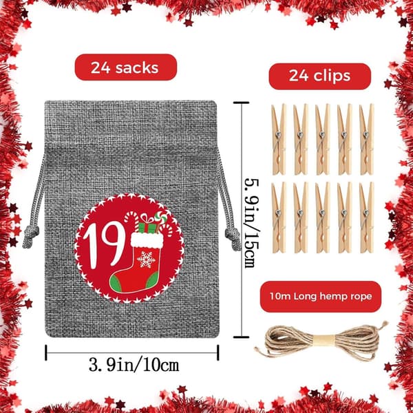 Återanvändbara adventskalenderpåsar för julklappsfyllning och nedräkning till jul Polychrome a set