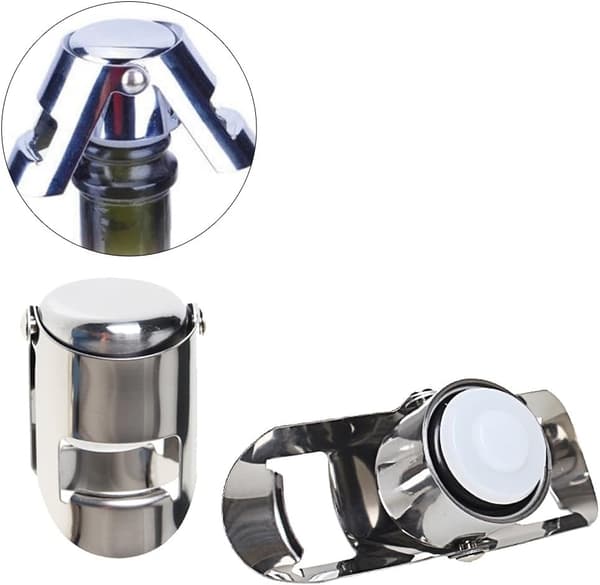 2-pakning champagnekorker i rustfritt stål, vakuumforsegling for musserende vinflasker, sølv