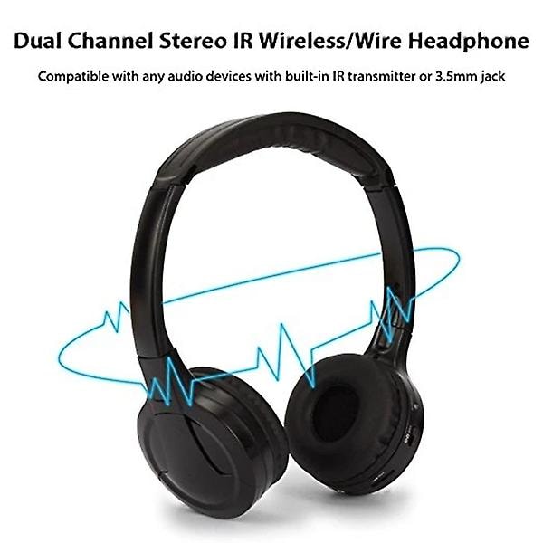 2-pack trådlösa IR-hörlurar för bil-DVD-spelare, nackstöds-video, on-ear infraröda hörlurar, headset, universal (svart)