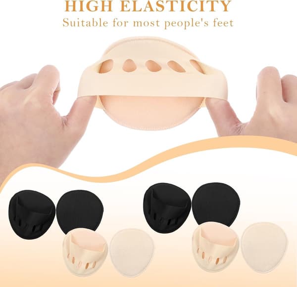 ING 6 Pairs Forefoot Inserts - Shoe Soles - Forefoot, Invisible Five-Toe Socks - Beige/Black
