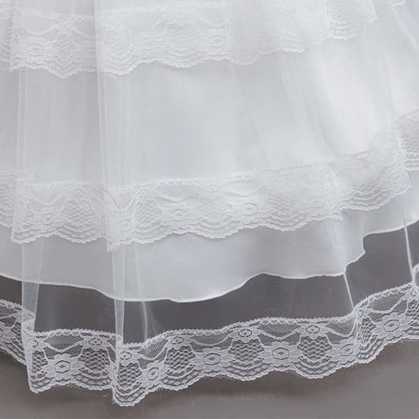 Flickor Elegant Blommig Spets Afton Balklänning Lager Rosett Tyll Bröllopsfestklänningar för 4-14 År Vit White 140CM/7-8years
