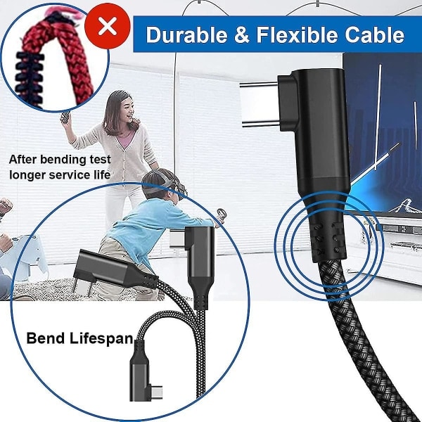 Link-kabel for Oculus Quest 2 Hurtiglading og Dataoverføring USB C 3.2 Gen1 5Gbps PD Overføring Ladekabel VR Headset Link-kabel Svart Black 5M
