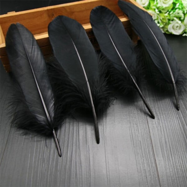 100 st/set Gåsfjädrar Blandade Fjädrar VITA black