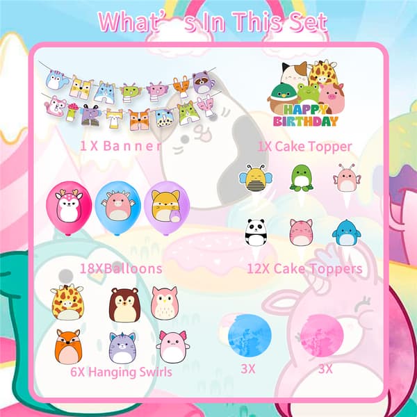 Squishmallow Bursdag Ballonger Banner Sett Partydekorasjon[GP]