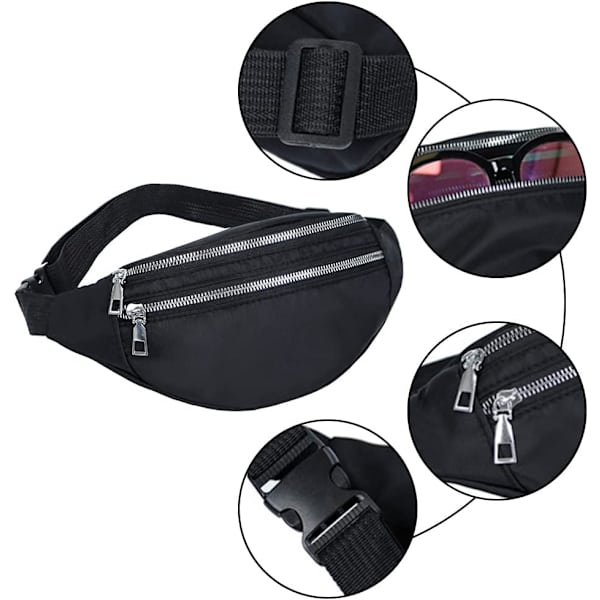 Svart Sport Oxford Cloth Fanny Pack Vanntett Midjeveske Justerbar Treningsveske For Utendørs Sport Trening