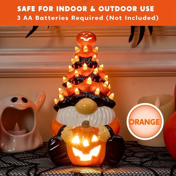 Keramisk Græskar Nisse Træ Borddekoration med Indbyggede LED'er til Halloween Ceramic Tree
