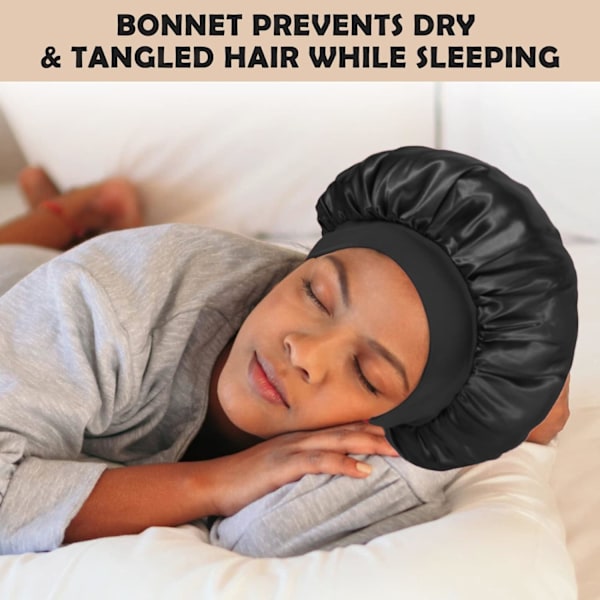 2 stk. sovehue til hår, satin hårhue, blød elastisk bånd satin sovehue, satin hårwrap til krøllet hår Black Peacock Blue