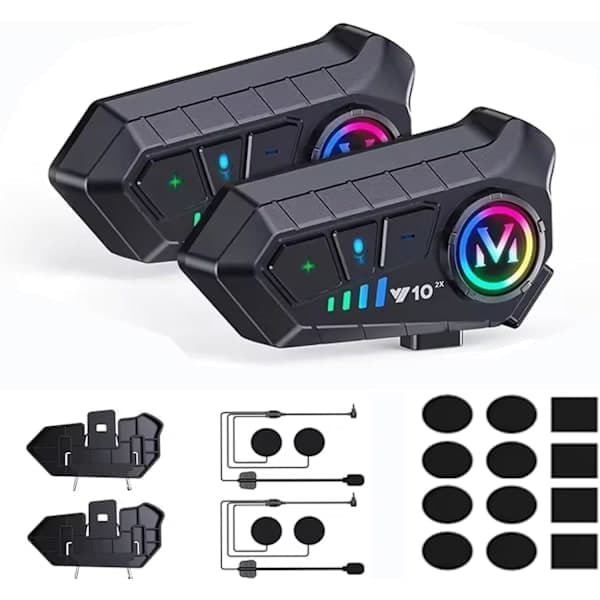 2 Pcs Universal Motorcycle Headset for 2 Riders with Bluetooth 5.3 Headphones and 2-in-1 Microphone for All Helmets