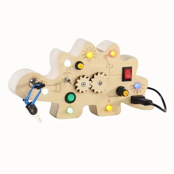 Montessori Dinosaur Activity Board – Sensory Learning Wooden Toy with Lights 1–4 years